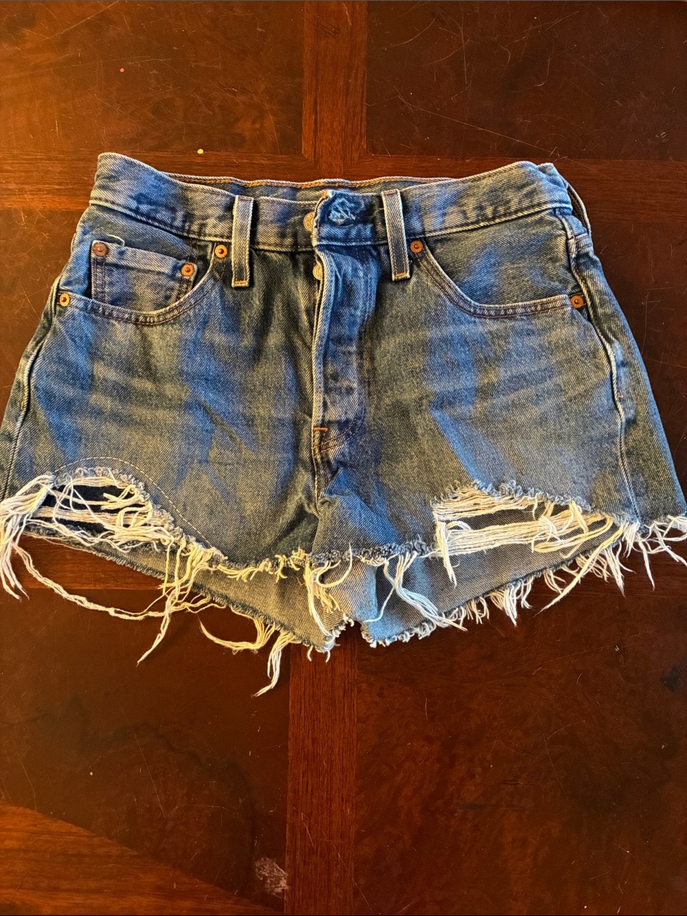 Levi's Distressed Light Blue Denim Cutoff Shorts